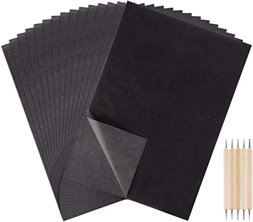 YSTrillion 100 A4 Blatt Kohlepapier und Pauspapier mit 5 Stücken Prägestift,Carbon Papier Schwarz Graphit Transferpapier Pauspapier für Holz,Papier,Leinwand