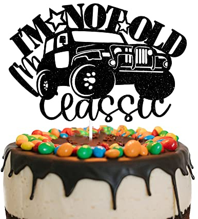 GotGala I'm Not Old I'm Classic Cake Topper Black Glitter Vintage Car Classic Car Birthday Cake Topper for Men 40th 50th 60th 70th 80th 90th Birthday Decoration Party Supplies