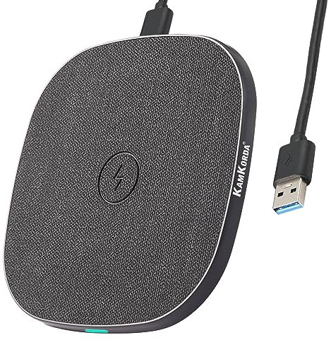 KamKorda Wireless Charging Pad, Fast Wireless Charger for iPhone 15/14/13/12/11/X/8 & Samsung Galaxy S6–S21, 10W Qi Charger, Case Friendly - Black