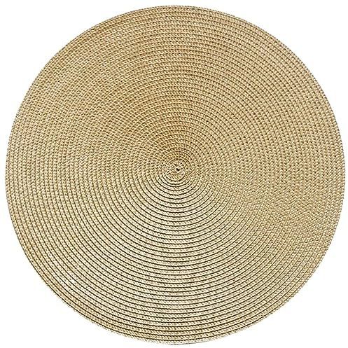 Juego de 4 manteles individuales redondos de 38 cm en espiral tejidos, manteles individuales antideslizantes para mesas de cocina, manteles individuales de tela (dorado, A)