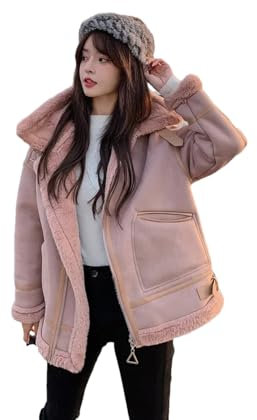 Damen Winter Faux Lammfell Mantel Bikerjacke Kunstpelz Futter Mode Jacke, Pnnrk Pelzjacke, 36