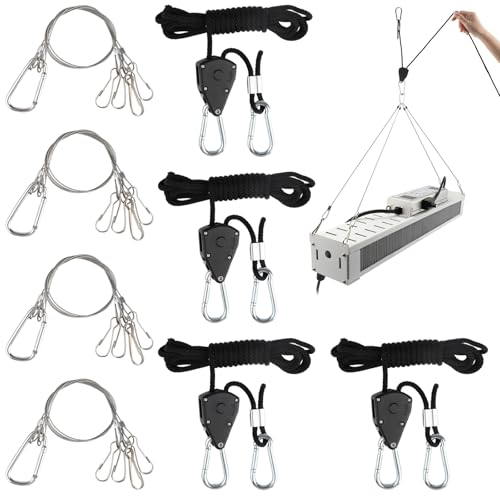 4 stycken repspärrar med krok och 4 stycken repspännare, 1/8 tums lina, spännlinor med repspännare för odlingsbelysning beslag växtlampa trädgårdsarbete, campingrep