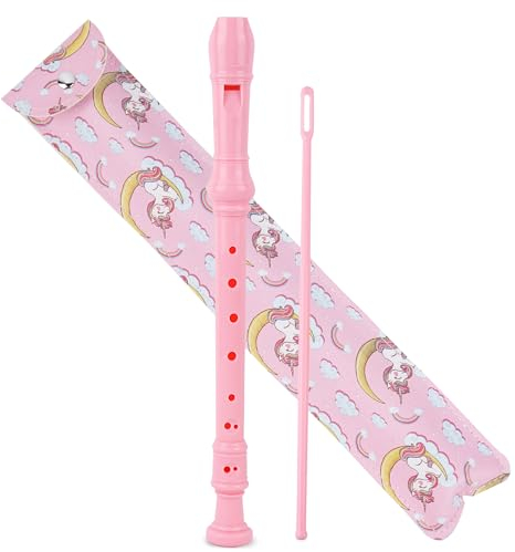 Czzmy Blockflöte für Kinder Anfänger Sopran Deutsche Griffweise, 8-Loch Flöte für Erwachsene, Recorder mit Etui,Reinigungsstift und Bedienungsanleitung(2-Pink Einhorn)