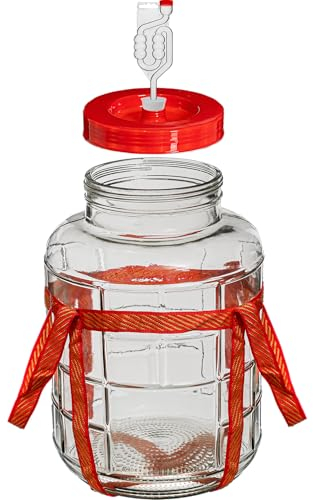 5L Gärballon| Gärbehälter Weinballon Glasballon+Gäraufsatz für Wein Bier Maische|Vorratsglas für Gurken, Aufbewahrung, Aufbewahrungsglas Glasflasche Glasballon Glasgärballon Vergärung