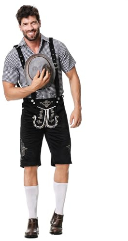 Générique Déguisement Bavarois Homme, Pantalon Traditionnel Oktoberfest avec Broderies, Costume Oktoberfest, Tenue Bavaroise Homme, Chemise, Fête Populaire, Fête de La Bière, Carnaval