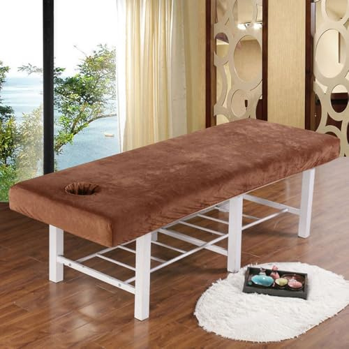 Morbuy Spannbetttuch für Massageliege, Massageliege Laken mit Gesichtsloch, Atmungsaktiv Weich Gesichtsauflage für Massageliege für Schönheitsbett Spa Schönheit (#1 Kaffee,190x80cm)