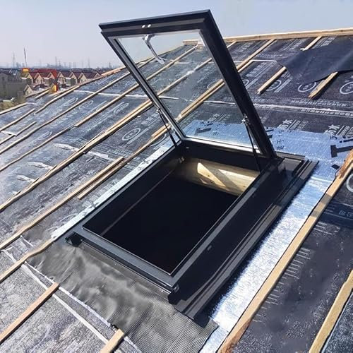 Aluminium-Dachfenster mit gehärtetem Glas für Wintergarten, Keller und Dachbodeneingang, großes Handoberlicht mit Griff für den Innen- und Außenbereich (91,4 x 50,8 cm)