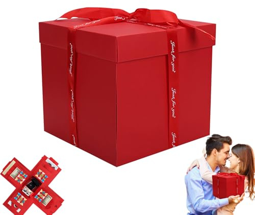 Explosion Box, Rote Handgemachte Überraschung Kreative DIY Geschenkbox, Explodierende Überraschung Geschenkboxen, Geheimnisvolle Selbstgemachte Geschenkpapierbox, für Jahrestag, Geburtstag,
