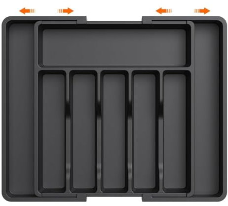TTSTOIEE Besteckkasten für Schubladen Einstellbar Breite 34-57 cm,Besteckeinsatz 8 Fächer Verstellbarer Kunststoff Schubladen Organizer ür Löffel Messe und Gabeln, Schwarz