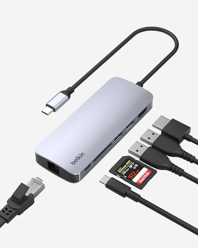 Belkin USB-C Hub - 6-in-1 Multi-Port Adapter Dock with 4K HDMI, USB-C 100W PD Pass-Through Charging, 2X USB-A Ports, Gigabit Ethernet Ports, and SD Slot for MacBook Pro, Air, iPad, Pro, XPS and More