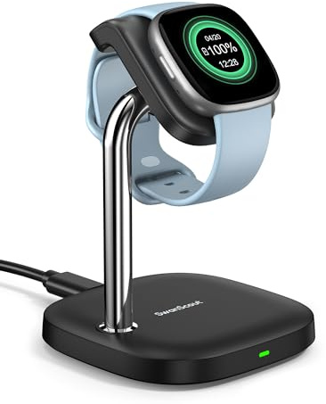 SwanScout Watch Ladestation für Fitbit Versa 4/Versa 3/Sense 2/Sense | Magnetisches Schnellladegerät, Schnelles Laden, Upgradierte Pin-Design, Einstellbarer Ladewinkel, SwanScout 505FB, Schwarz