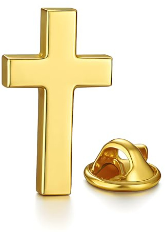 Gold Christian Kreuz Pin Emblem | Laser graviert auf der Rückseite | katholische Jesus Pins 3D Farbe Gold | katholische Reversnadel | Brosche für Männer und Frauen, mm, Edelstahl, nein mm, Edelstahl
