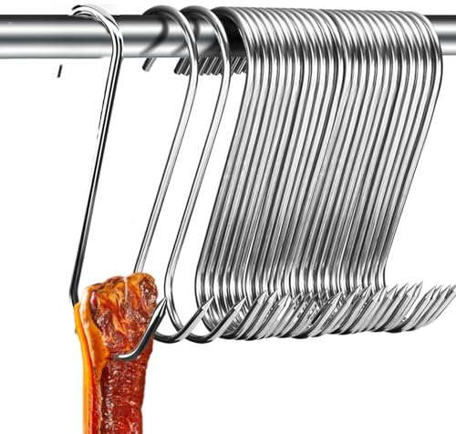 Ganci per carne, 20 pezzi, in acciaio inox, a forma di S, per affumicatura calda e fredda, macelleria, caccia, caccia al pollo, fumo, attrezzi per barbecue (15 cm)
