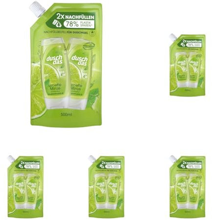 Duschdas Duschgel Limette Minze Nachfüllbeutel Duschbad mit Fresh-Energy-Duftformel sorgt für einen erfrischenden Start in den Tag 500 ml 1 Stück (Packung mit 5)