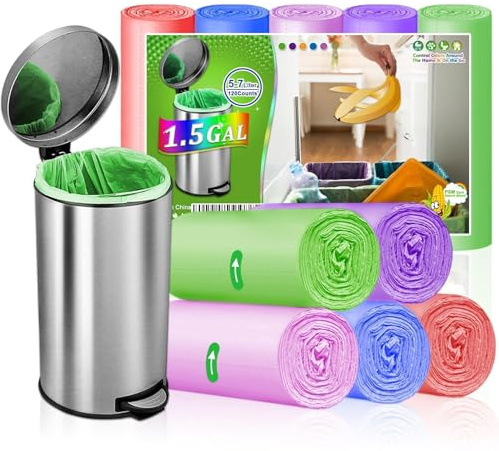 XIQIYY Müllbeutel, 5 l, klein, bunt, 120 Stück | Verdicktes Material, auslaufsicher, geruchlos, ideal für Papierkörbe und tägliche Kleinabfallentsorgung