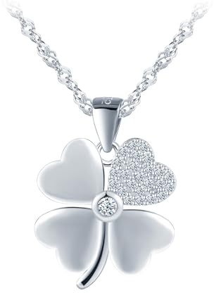 INFINIONLY Collana ciondolo di quadrifoglio in argento 925 da donna e ragazze collane trifoglio a quattro foglie con zirconi creativa gioielli di moda, Argento