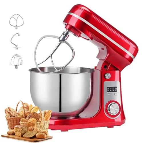 Batteur électrique sur Socle, 1200W Tilt-Head Food Mixer with 6L Stainless Steel Bowl, Dough Hook, Flat Beater, Whisk and Anti-Splash Cover, 6 Speed Electric Kitchen Mixer for Most Home Cooking
