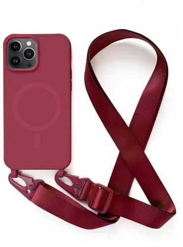 2NSPDRGNI Handykette Schutzhülle kompatibel mit iPhone 13 Pro Handyhülle mit Band,Kabellosem Laden Hülle Halsband Lanyard Silikonhülle,Rot