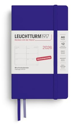 LEUCHTTURM1917 372548 Wochenkalender Pocket (A6) 2026, 12 Monate, Ink, Deutsch