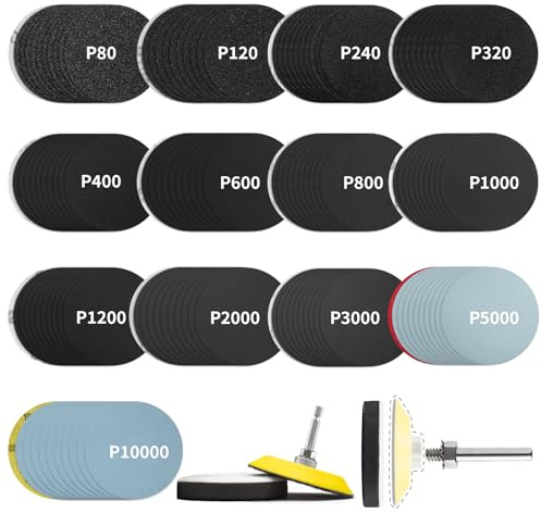 Senmai Tools 130 Piezas Papel De Lija 75 mm Grano 80 120 240 320 400 600 800 1000 1200 2000 3000 5000 10000 para Taladros y atornilladores