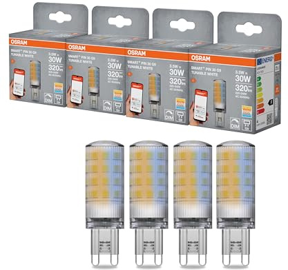 Osram SMART+ WiFi SPÉCIAL PIN CL 30 Ampoule LED culot G9, 3,5W, 320lm, 2700K à 6500K, fonction lumière chaude à blanche, dimmable, longue durée de vie, contrôlable par application,4-Pack