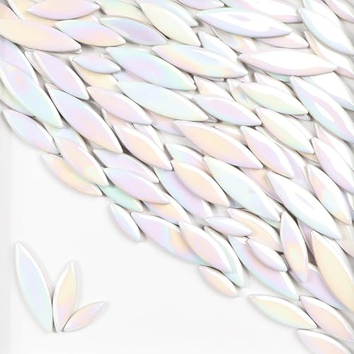 500g/Set Blütenblatt Mosaik Fliesen Blatt Blütenblatt Keramik Fliesen zum Basteln, DIY Mosaik Herstellung Steine für DIY Herstellung, Handwerk, Hobby, Kunst und Wanddekoration (White)