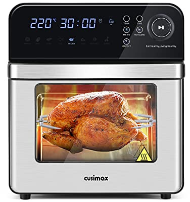 CUSIMAX Heißluftfritteuse 14,5 Liter 8 in 1 Airfryer Oven für Fritteuse Dehydrieren Rotisserie Backen Ölfrei, 1600W Minibackofen umluft für den Heimgebrauch, Spülmaschinenfest, Einschließlich Zubehör