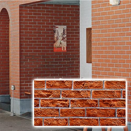 3cm Thick 3D Panels for Exterior Walls, PU Wall Tiles for Kitchen/Villa, Red - Brick Effect Wall Covering, Farmhouse Style, Waterproof & Stain Resistant(120x30cm,15 Pack)