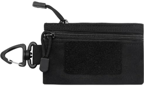 poraceous Mini Portamonete, Multifunzione Pratica Minimalista Portamonete con Cerniera, Portatile Nylon Mini portafoglio per Uomo e Donna, Portamonetes con Anello Moschettone (Nero)