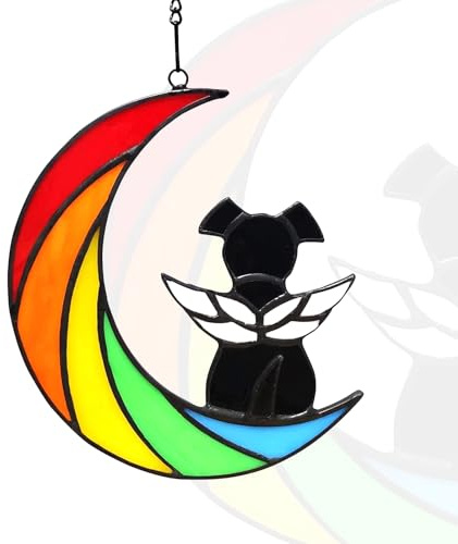 ZALAOR Dog Memorial Gifts – Acrylic Rainbow Moon Angel Pet Bereavement Gifts - Pet Memorial Gifts Window Decor - Loss of Dog Sympathy Memorial Plaque Suncatcher