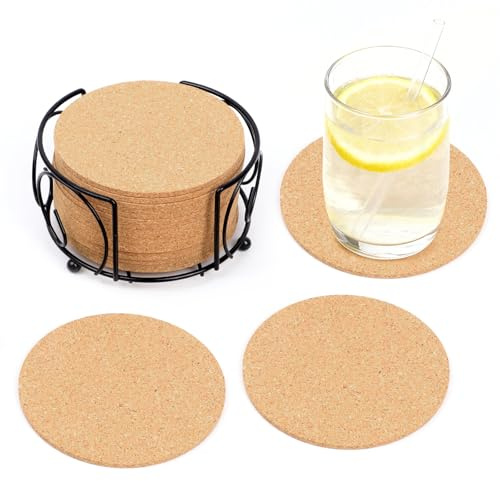LHUDILS Untersetzer Gläser 20 Stück Wärmedämmung Korkuntersetzer Rund 10cm Wasseraufnahme Kork Untersetzer Rutschfestigkeit Coasters Wiederverwendbar für Zuhause KüChe BüRo Café Oder Bar
