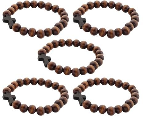 VERDANVERSE 5 St Pärlkorsarmband Herrarmband Träkorssmycken Pärlor Korsarmband Kristet Pärlarmband Kristet Träarmband Herr Bönearmband Ljusbrunt