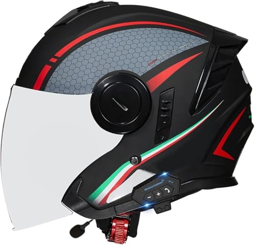 Casco de motocicleta retro, casco de motocicleta Bluetooth 3/4 con auriculares y micrófono integrados, visera solar, certificación DOT/ECE, casco jet para adultos, hombres y mujeres. I,L=59-60cm