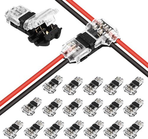 20 Pcs Connettori Elettrici, Connettori a T Elettrici Impermeabili, Rubacorrente Auto, Morsetti Elettrici, adatto per cavi di derivazione, 3 Way Giunto rapido senza saldatura e senza spelafili