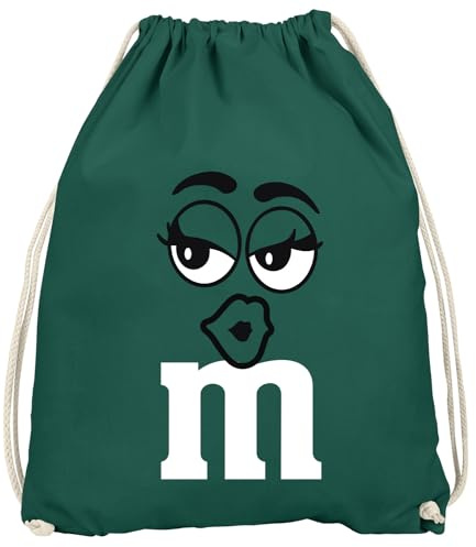 MoonWorks® Turnbeutel - M mit Gesicht - Accessoires Fasching Karneval Gadgets Spruch lustig Faschingsartikel Tasche Gymbag Dunkelgruen unisize