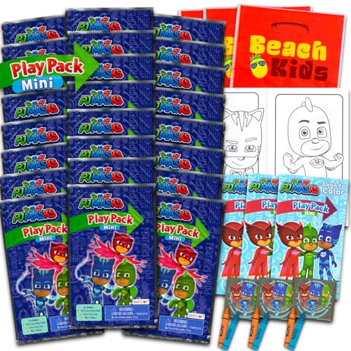 PJ Masks Mini Party Favors Set for Kids - Bundle with 24 Mini Grab n Go Play Packs with Coloring Pages, Stickers and More Birthday Party Supplies