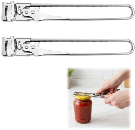 2er Set Deckelöffner für Schraubgläser - Verstellbarer Schraubdeckelöffner Edelstahl - Manueller Öffner für Schraubgläser mit langem Griff - Glasöffner & Schraubdeckelöffner für Senioren & Arthritis