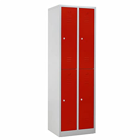 Schrank & Stuhl Spind Garderobenschrank Umkleideschrank Metallspind doppelstöckig - KOMPLETT MONTIERT (Feuerrot (RAL 3000), 2 x 2 Abteile (je 30 cm))