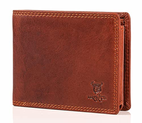 MATADOR Leder Geldbörse Herren Groß - Portemonnaie mit TüV Geprüftem RFID Schutz - Brieftasche Viele Fächer - Großer Geldbeutel Vintage Braun
