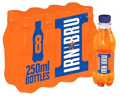 IRN-BRU Regular, 8 Pack Iconic Flavoured Fizzy Drink Multipack Bottles - 8 x 250ml Bottles