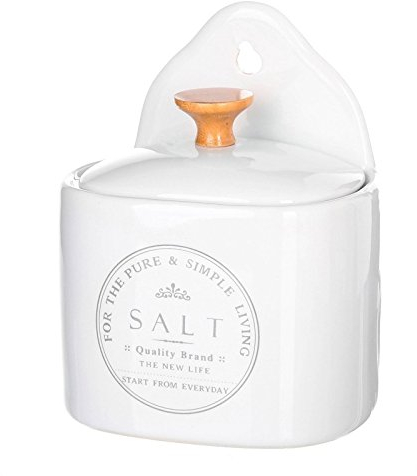 Salero pure living stoneware 15 x 11,50 x 8 cm con agarrador de madera de roble. (Salero)