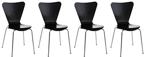 CLP 4X Konferenzstuhl Calisto Mit Holzsitz Und Stabilem Metallgestell I 4X Platzsparender Stapelstuhl, Farbe:schwarz