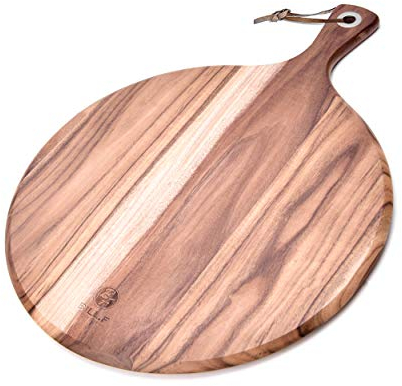 Bill.F Pizza Board, 12 inch Round Cutting Board, Cheese Paddle Board, Bread and Crackers Platter for Serving and Minor Food Prepare with Handle - 42 x 31 x 33 cm