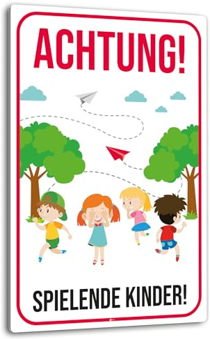 iSecur Warnschild Achtung Spielende Kinder Aluverbund 40x60 cm - hin396 | 3mm stark, Vorsicht Kinder Spielstraße, langsam fahren, Digitaldruck-Schild mit UV-Schutzlaminat
