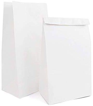 White Kraft Paper Bags, Kslong 50pcs Small Paper Bags 5.1x3.1x9.4” Lunch Bag Grocery Bread Bag Snack Bag Candy Popcorn Bag Treat Bags Party Favor Gift Bag(White 4)