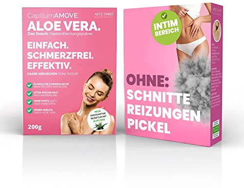 Capillum AMOVE Aloe Vera 200g Pulver Einfach & Schmerzfrei Intim Enthaarungscreme Frauen - Enthaarungspulver Intimbereich - Dusch-Haarentfernung Intim ohne Zusatzstoffe