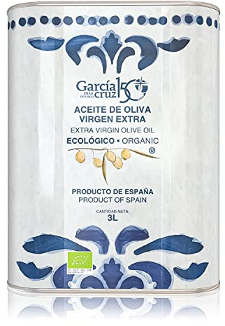 GARCÍA DE LA CRUZ Aceite de Oliva Virgen Extra Ecológico Suave, Lata 3L | Variedad de aceitunas. Cuerpo Suave. Ideal para cocinar. Procedencia Montes de Toledo, España. Envasado en lata.