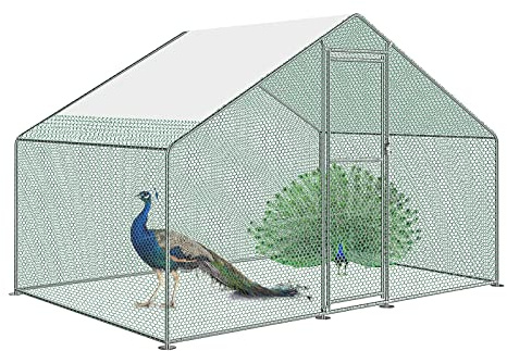 NAIZY Hühnerstall Kleintierstall Freigehege Hühnerhaus Dach Geflügelstall mit PE Sonnenschutzdach und Schloss für Hühnerkäfig Vogelkäfig Kleintiere Haustierkäfig Verzinkter Stahl (3x2x2m)