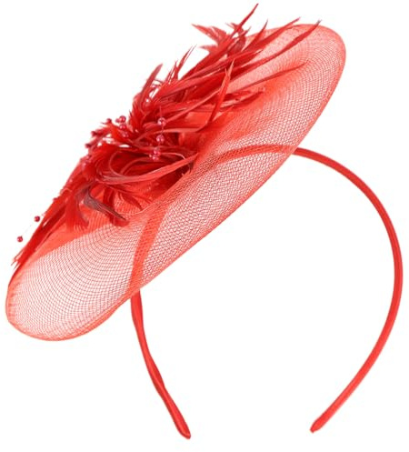ABOOFAN Party-Hüte mit Blumenfedern und Blumen, elegant, elegant, für den Kopf, Cocktail-Hochzeits-Haarbänder für Damen und Mädchen, ECRFZD304X8M29MF3A50I16E, Rot, ECRFZD304X8M29MF3A50I16E