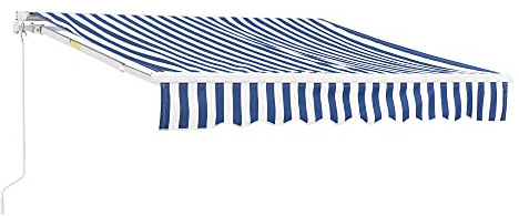 [en.casa] Markis 300 x 250 cm, infällbar armmarkis med handvev, solskydd för balkong, terrass, balkongmarkis, UV- och väderbeständig, blåvit